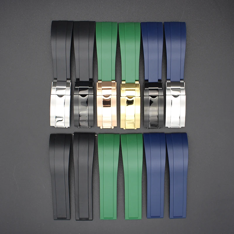 Green/Blue/Black 20mm Rubber Watchband Silicone Wristband Stainless Steel Watch Strap Buckle Accessories Men's Bracelet Hot Sale