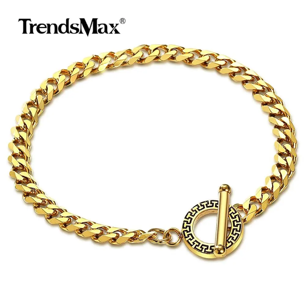 5mm Cuban Curb Cable Link Chain Bracelet for Men Women Gold Color Stainless Steel Male Hip Hop Jewelry TBS01003