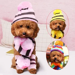 3pcs/Kit Pet Dog Cap Set Winter Knitted Hat Scarf For Small Dogs Chihuahua Puppy Outfits Caps For Dog Accessories To Keep Warm
