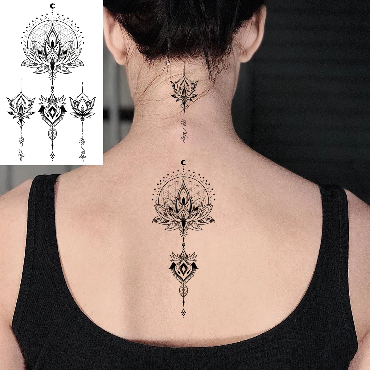 Lotus Mandala Flower Deer Sexy Temporary Tattoos For Women Neck Back Adult Geometric Tribe Fake Tattoo Body Art Waterproof Tatoo