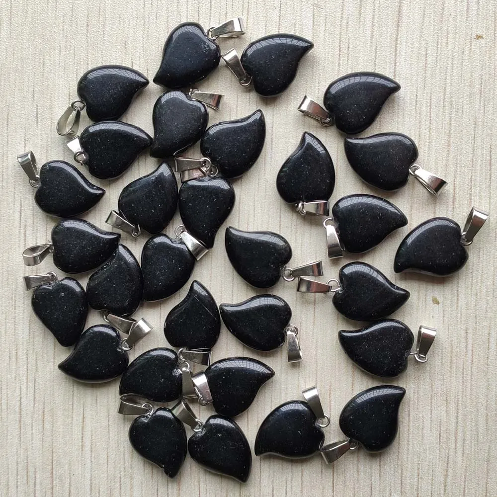 

Fashion bend heart natural black obsidian stone charms pendants for jewelry making Wholesale 50pcs/lot fast shipping