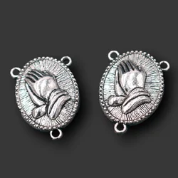 10pcs Silver Plated Catholic Hands Crossed In Prayer Devout Gesture Three Hole Connectors DIY Charm Rosary Jewelry Crafts Making