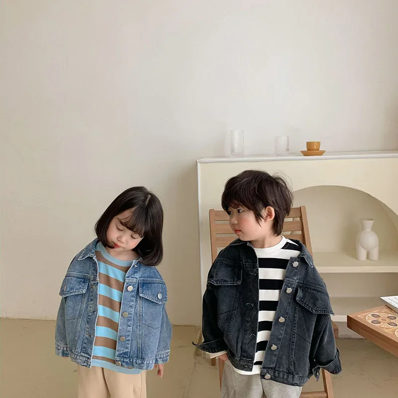 MILANCEL Kids Jacket Girls Denim Coat Single Breast Boys Jacket Turn Down Collar Outfit