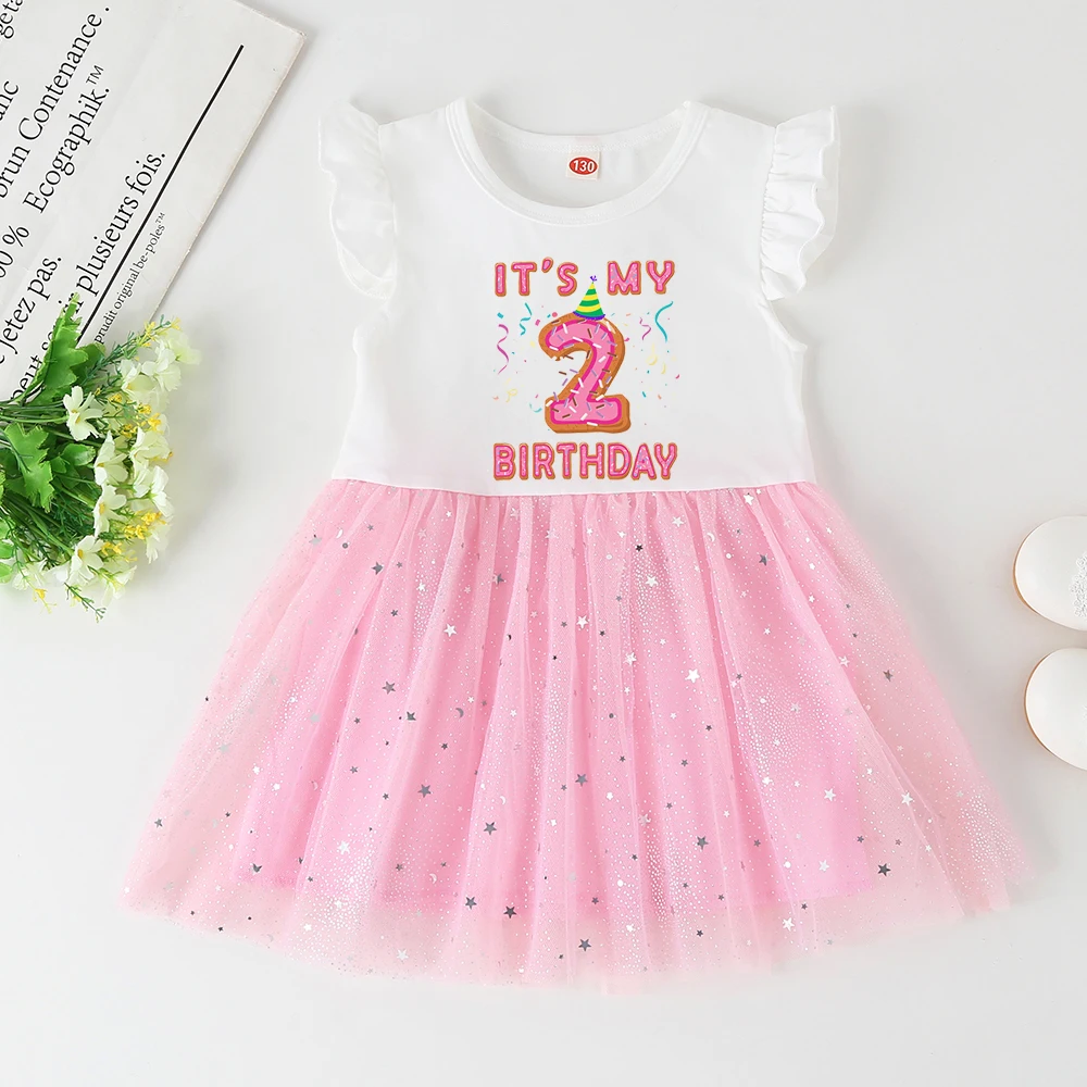 Baby Girl 1-6 Year Dress Cute Donut Number Birthday Outfit Girl Baby Dress Summer Clothes Kids Girl Party Tutu Outfits Dresses