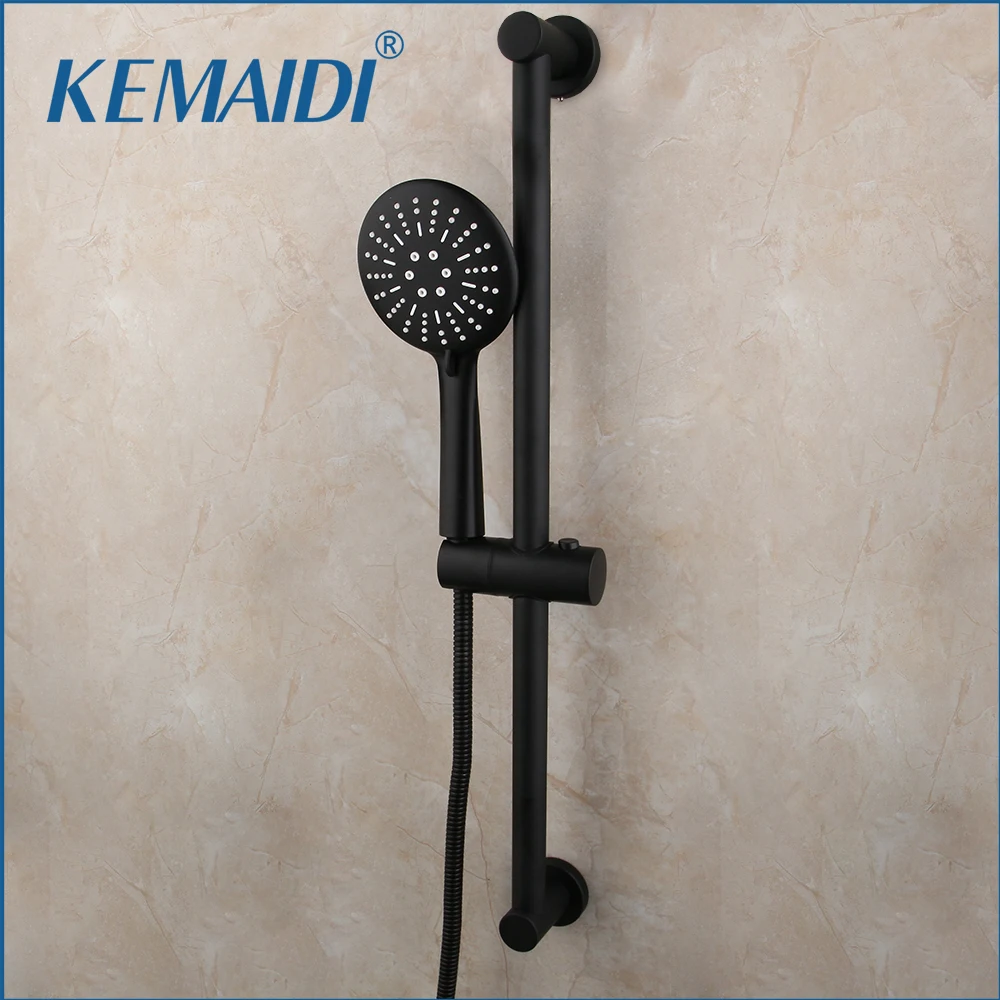 

KEMAIDI Black Stainless Steel Adjustable Shower Slide Bar Hand Hold Shower Rail Slide Bar Set With SUS304 Shower & Hose