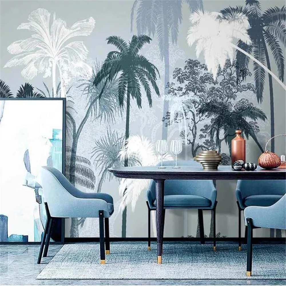 

Milofi custom 3D wallpaper mural Nordic hand-painted tropical plants scrub coconut tree indoor elegant photo background wall