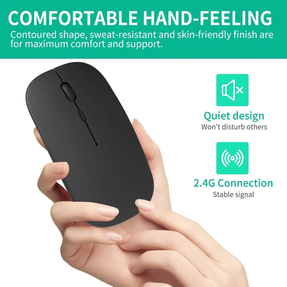 Wireless Bluetooth Mouse Rechargeable Laptop Mouse Dual Mode Silent Slim Computer Mouse for Laptop iPad Tablet MacBook PC