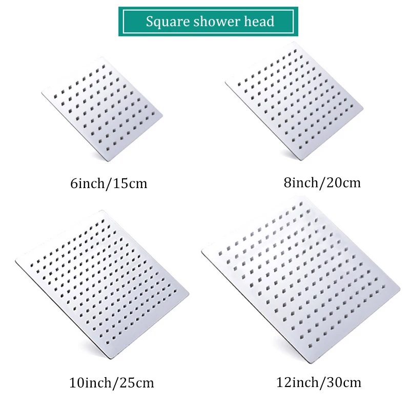 Pommeau de douche rond carré chromé/noir mat, 6 "/8"/10 "/12", économie d'eau de pluie, accessoire de salle de bains Ultra-fin en acier inoxydable