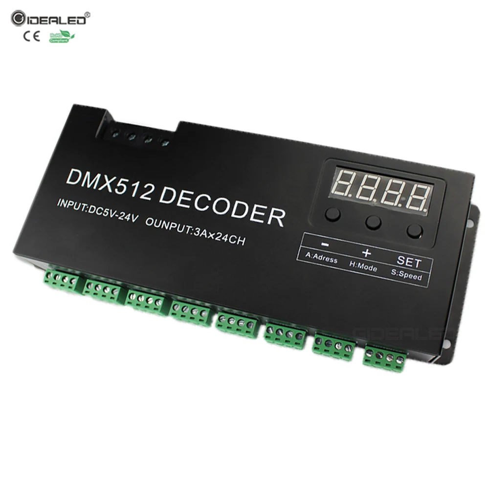 24 channel RGB DMX 512 Decoder With Digital Display 72A Dimmer PWM Driver RGB Strip Controller DMX With RJ45 Input DC5V-24V