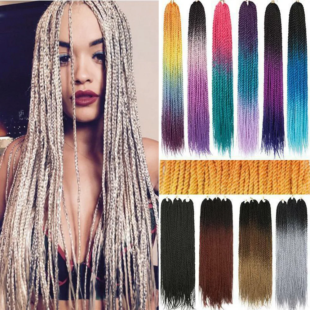 Trança de extensão de cabelo sintético azqueen, tranças torção senegalês de crochê, 30 fios/pacote, fino, campainha umbigo