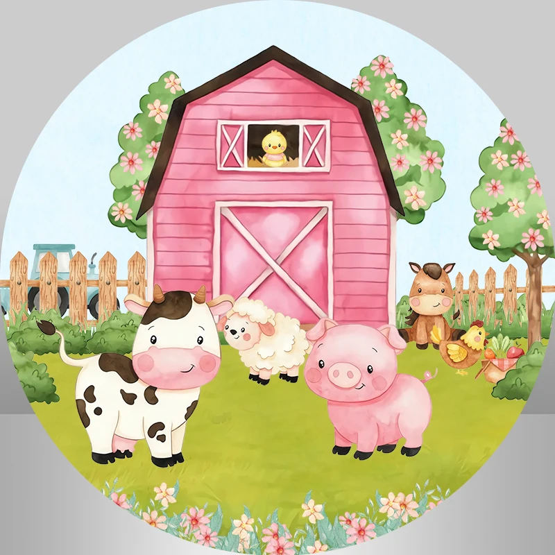 Circle Background Round Backdrop Farm Animals Pig Cow Baby Shower Kids Birthday Party Decor Candy Table Banner