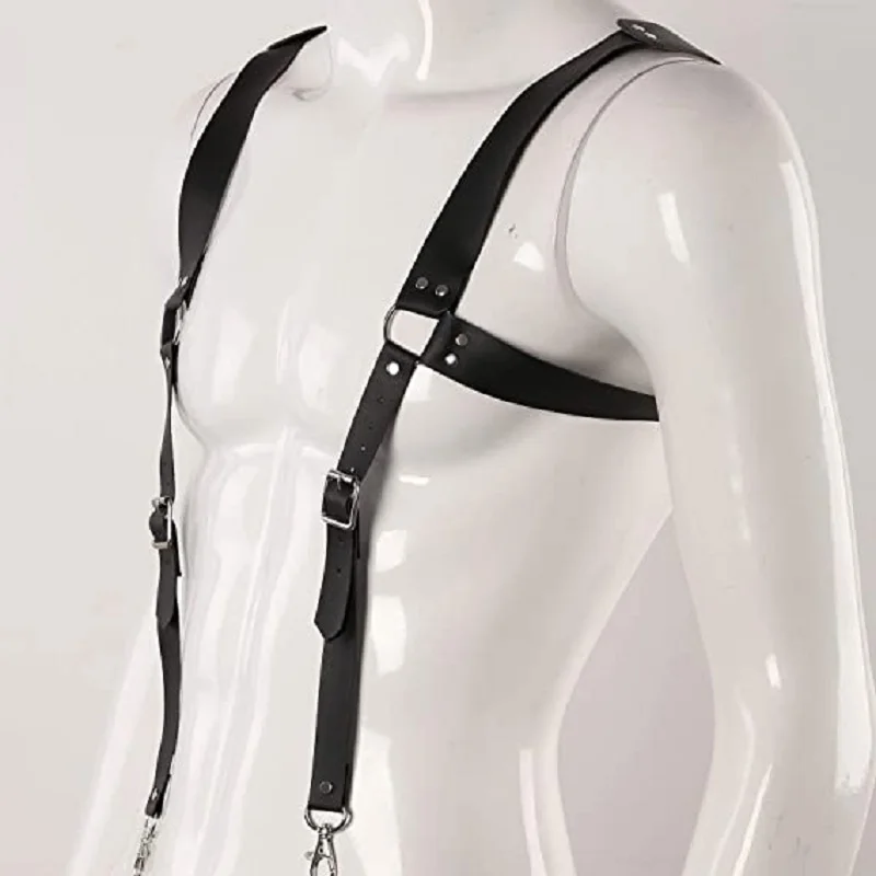 Moda masculina h-back couro do plutônio suspender ajustável clip-on punk peito cinto de ombro cinta suspensorio acessórios de vestuário