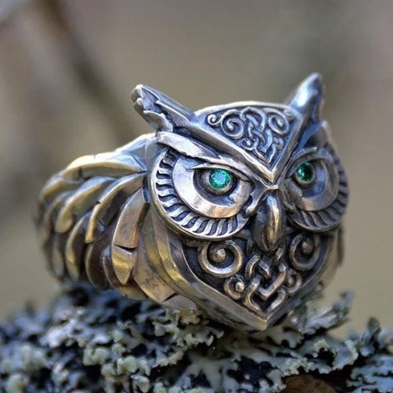 Punk Viking Men's 316L Stainless Steel Owl Ring Fashion Domineering Celtic Knot Engagement Wedding Rings