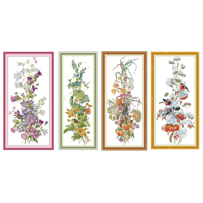 

Joy Sunday Cross Stitch Kits Seasons of Flowers Stamped Printed 11CT 14CT Counted Printing Crafts Kit Embroidery Needlework Sets