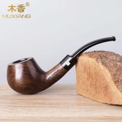 RU-Classical Ebony Wood Pipe Bent Acrylic Mouthpiece Wooden Pipe Smoke Fit for 9mm Filter with Portable Smoking Tools Kit ac0027