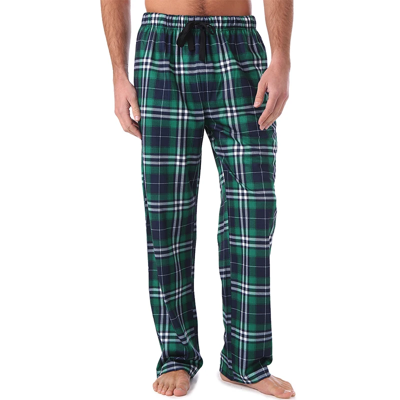 Pantalones de casa para hombre, franela de algodón, pantalones cálidos para dormir para otoño e invierno, pantalones de pijama con estampado a cuadros de talla grande para hombre