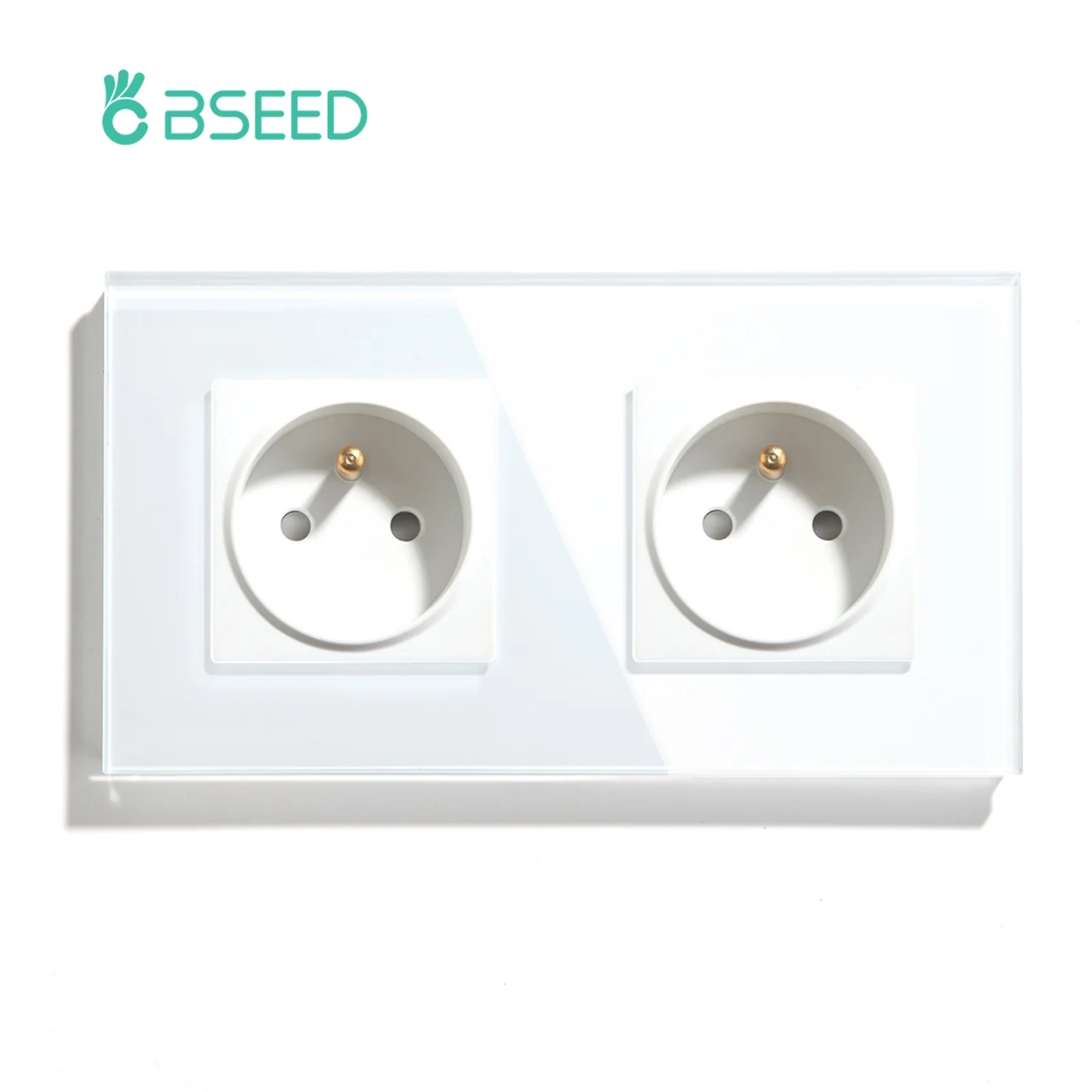 

BSEED Double France Standard Wall Socket Crystal Mirror Glass Panel Electrical Outlet 3 Colors Home Improvement Plug For France