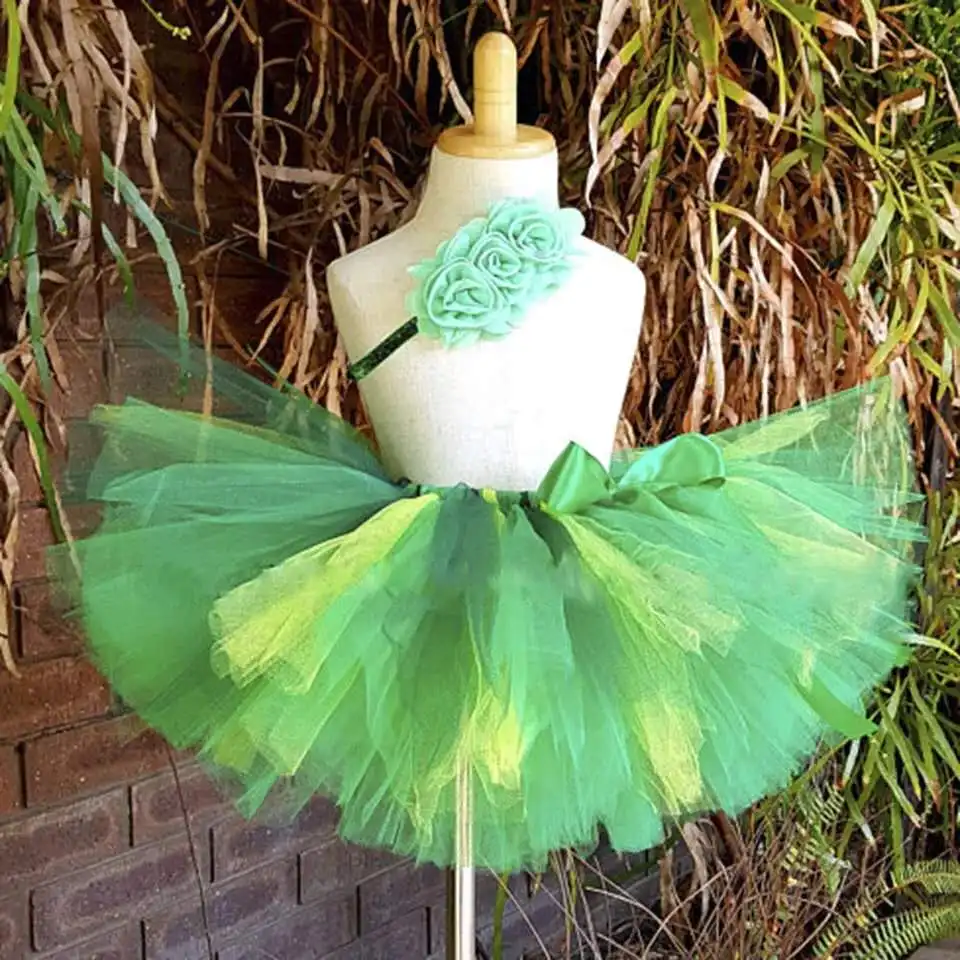 Baby Girls Green Tutu Skirt for Children Ballet Dance Girls Tutu Skirt Fluffy  Party Tutu Skirts with Flower Headband