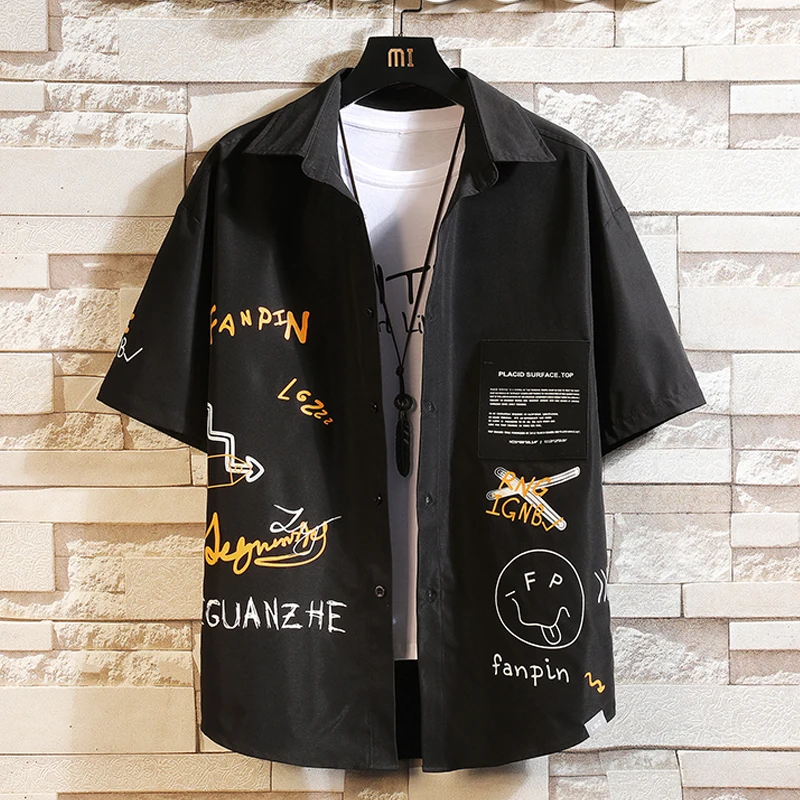 

Мужская рубашка с короткими рукавами, летняя модная уличная одежда в стиле хип-хоп, Классическая рубашка, Мужская одежда, 2024