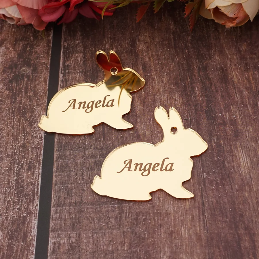 5cm Acrylic Kids Name Tags Personalized Rabbit Mirror Hanging Card for New Born Baby Party Milestone Children Best Gifts