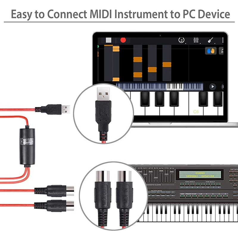 Midi 5-Pin na USB In-Out Adapter do kabla konwerter dla systemu Windows Mac z systemem Ios laptopa, aby pianino klawiatura