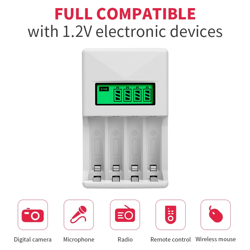 PUJIAMX AA/AAA Rechargeable Battery Charger LCD Display Portable Universal Adapter USB Cable Type C Interface Fast Charging Tool