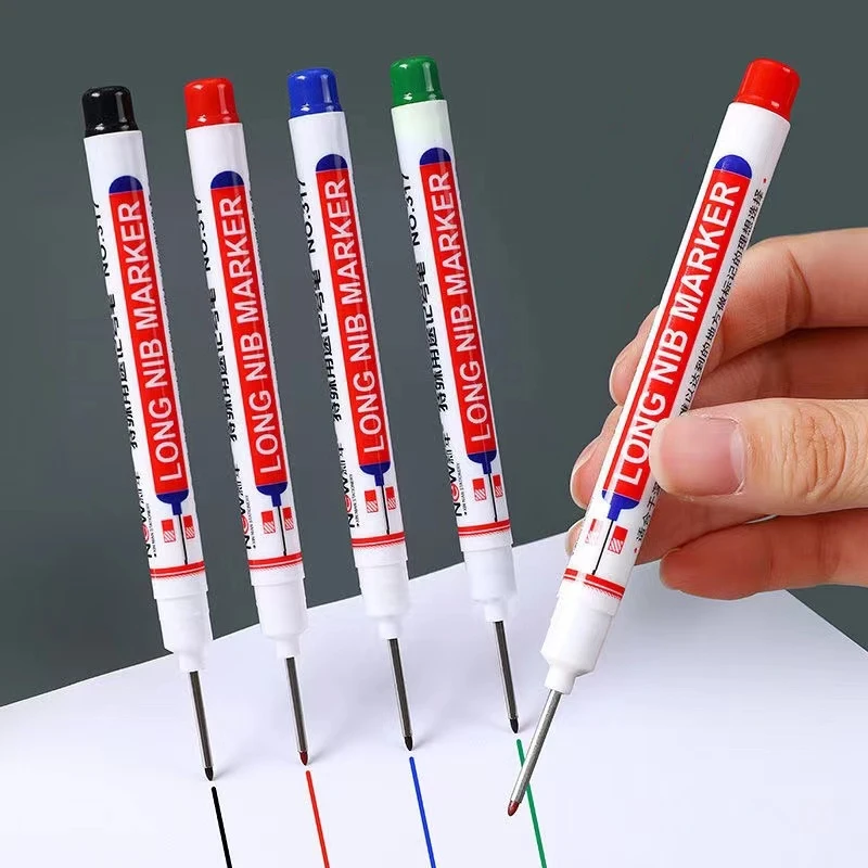 4 Pcs/Set Long Head Markers Pen Bathroom Woodworking Decoration Multi-purpose Deep Hole Marker Pens Pen Red/Black/Blue Ink
