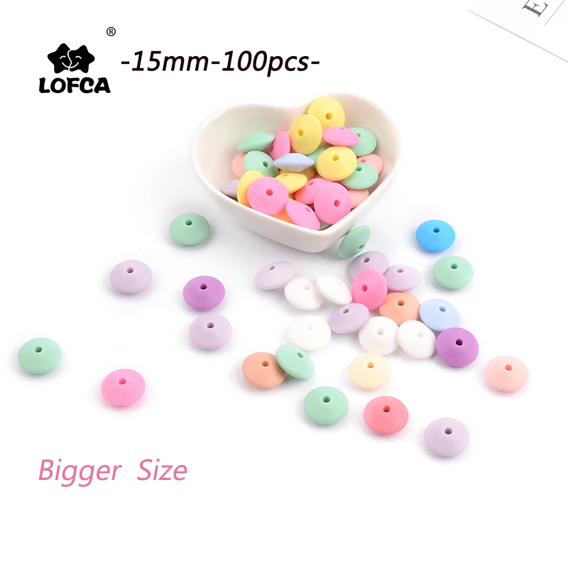 

LOFCA Wholesale 100pcs Silicone 15mm Lentil Bead Baby Teether Teething Toy BPA Free Silicone Pacifier Clip Jewelry Necklace Make