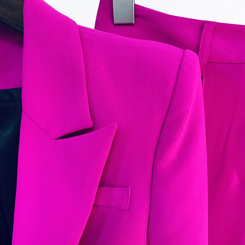 Conjunto de terno roxo fluorescente para mulheres, blazer de botão único, calças flare, designer de passarela, alta qualidade, mais novo, 2022