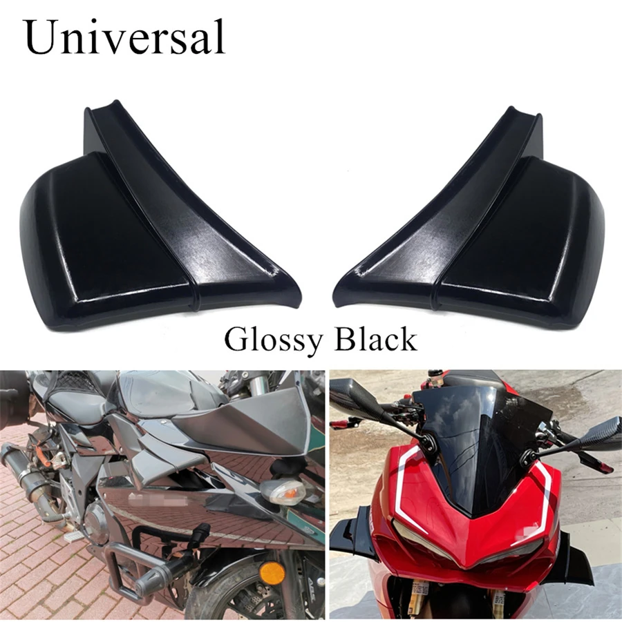 

Universal Motorcycle Glossy Carbon Fiber Look Black Winglets Wind Fin Spoiler Trim Cover Air Deflector