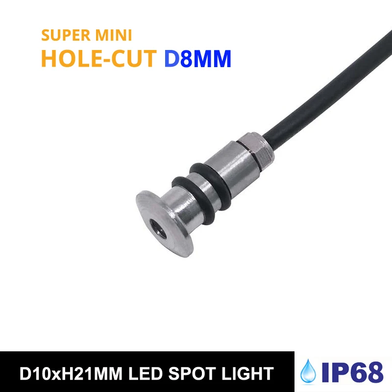 Super Mini Underwater Light 12V 0.2W D10*H21mm IP68 Stainless Steel Recessed Spot Light Outdoor Ground Buried Lighting Hole D8mm