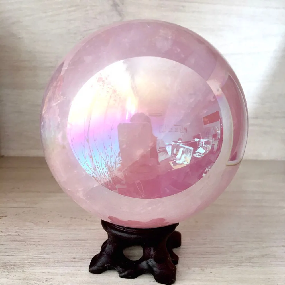 

Natural Crystal Powder Rose Quartz Point Fit Ball Electroplating Crystal Ball Magic Reiki Gift Decoration Stone