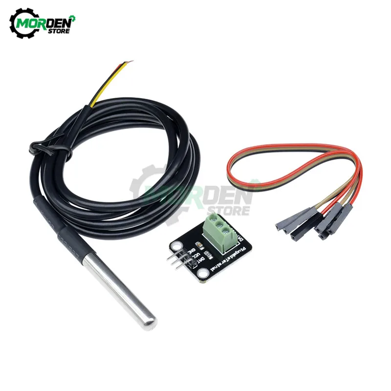 For Arduino DS18B20 Temperature Sensor Module Set Waterproof 100CM Digital Sensor Cable Stainless Steel Probe Terminal Adapter