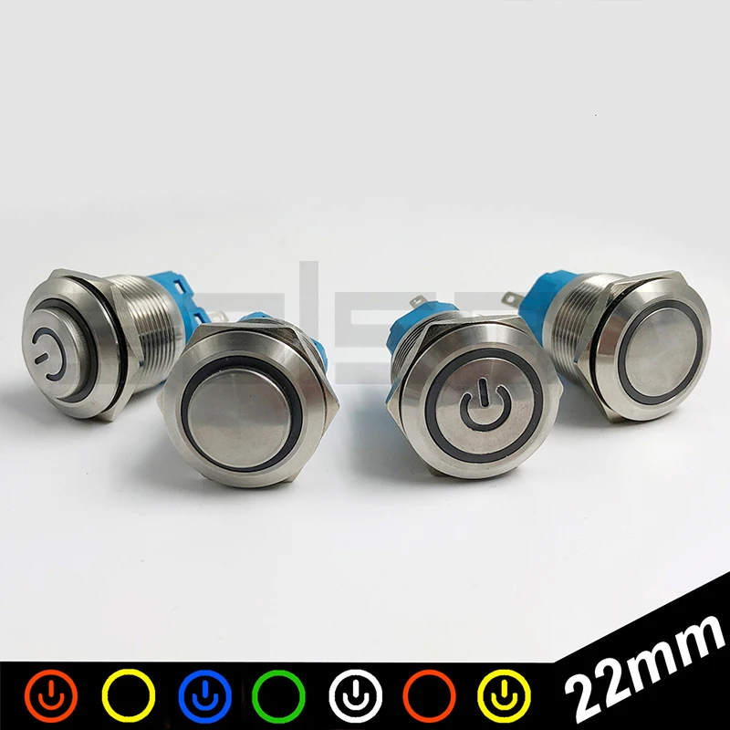22mm DIY Momentary/Latching Colorful Useful Durable LED Power Light Waterproof Self-Locking Stainless Metal Push Button Switch