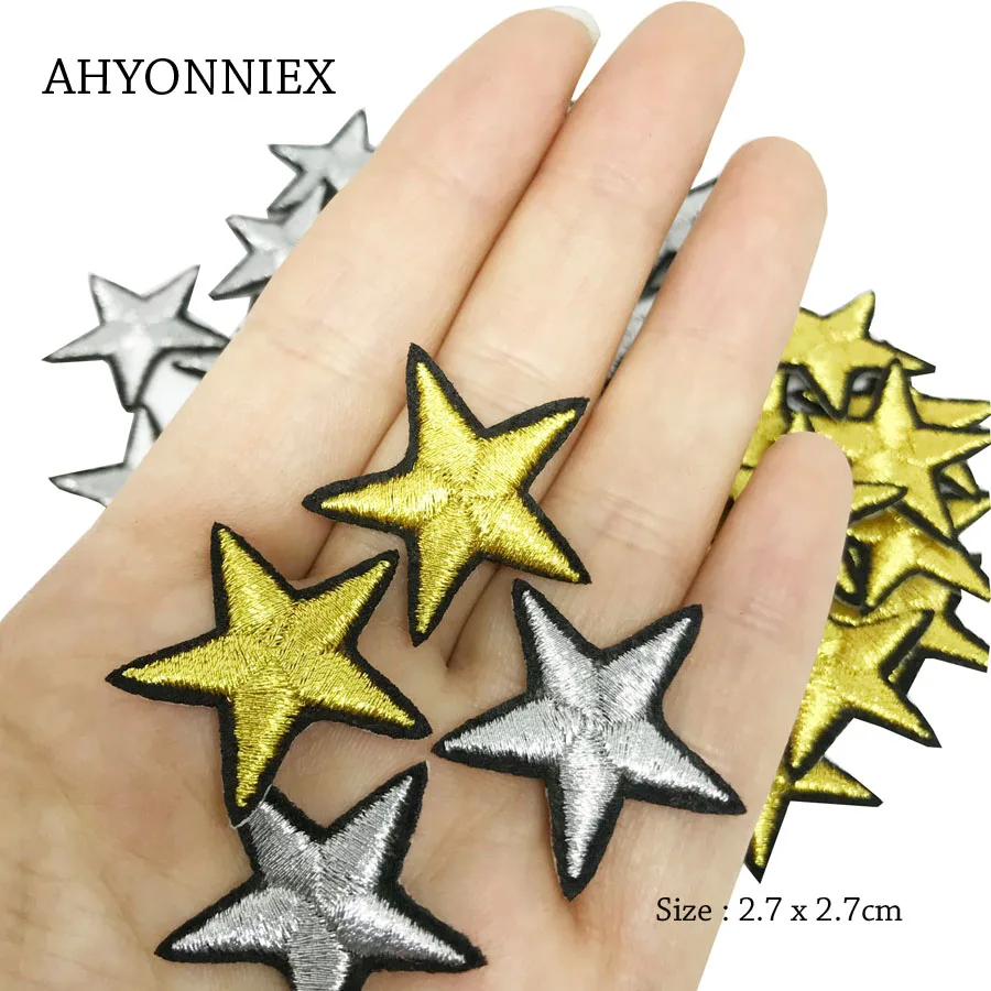 5PCS Embroidered Golden Silver Star Patches Applique Iron On Clothing Applique for Clothes Sweater Bags Patch DIY