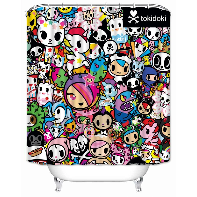 Musife-Rideau de Douche Tokidoki Personnalisé en Tissu Polyester Imperméable, avec Crochets, Bricolage, Décoration de Maison