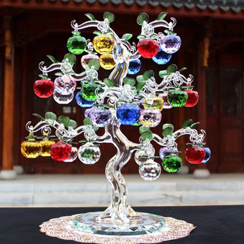 Beautiful Glass Crystal Apples Tree with 36 pcs Apples Fengshui Crafts Chirstmas Tree Hanging Ornament Housewarming Gifts