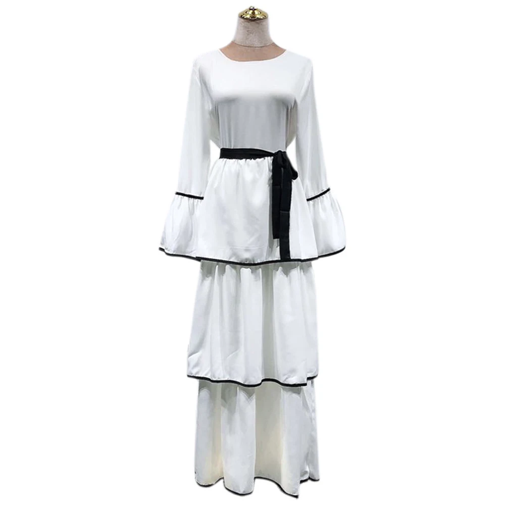 Abaya Voor Vrouwen Elegante Cake Jurken Ronde Kraag Uitlopende Mouwen Slanke Afrikaanse Femme Lange Vestidos Partij Jassen Islamitische Kleding