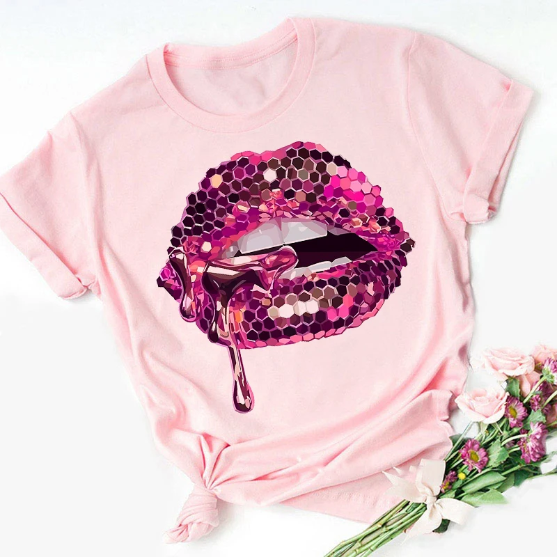 Lipstick Temptation Graphic Print T Shirts Women Clothes Summer Tops  Funny Female T-Shirt Harajuku Streetwear T Shirt