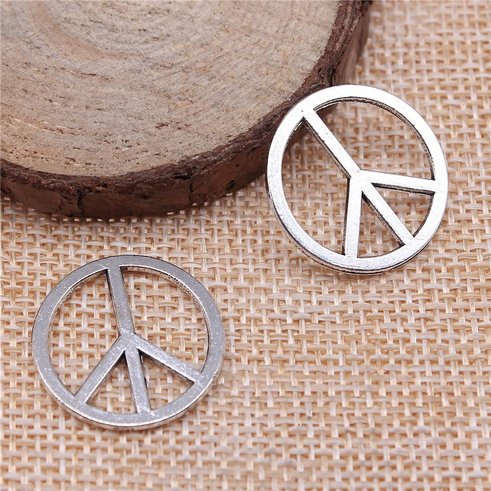 free shipping 43pcs 22x22mm antique silver peace charms diy retro jewelry fit Earring keychain hair card pendant accessories