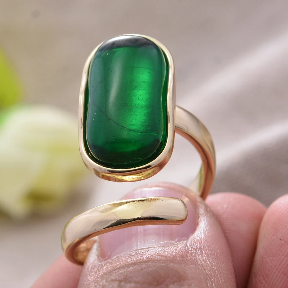 Luxury Granny Emerald Gemstone Yellow Gold Color Ladies Engagement Ring Jewelry For Women Gift No Fade