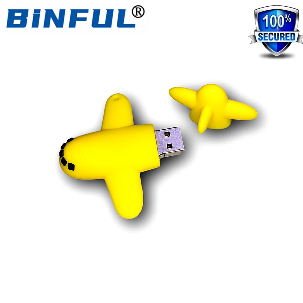 BINFUL Fast Yellow plane Civil aircraft usb flash drive Cartoon 4GB 8GB 16GB 32G 64G 128G 256G pen drive usb memory stick u disk