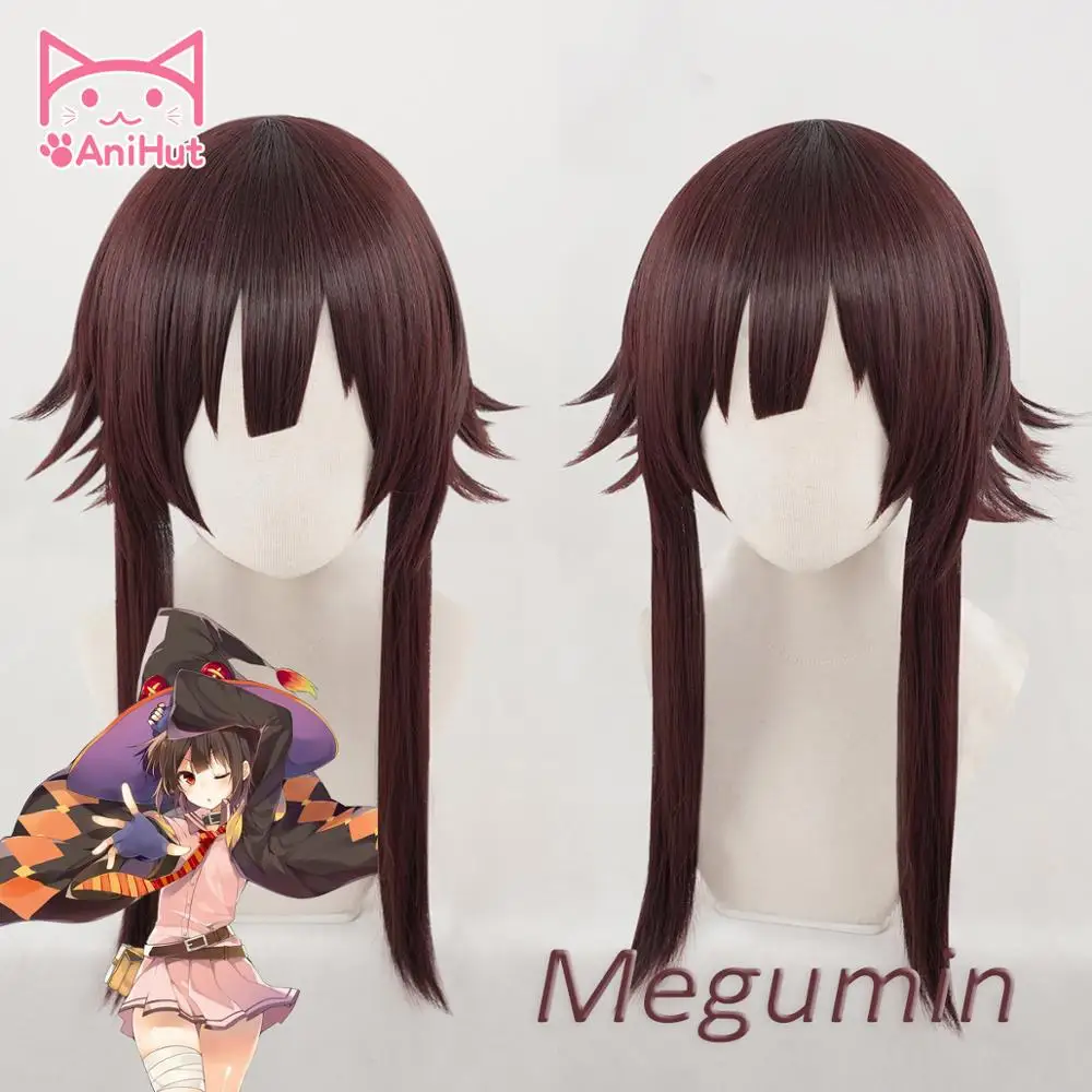 【AniHut】Megumin Cosplay Wig Anime Konosuba God\'s Blessing on this Wonderful World Synthetic Dark Red Hair  Cosplay Costumes Hair