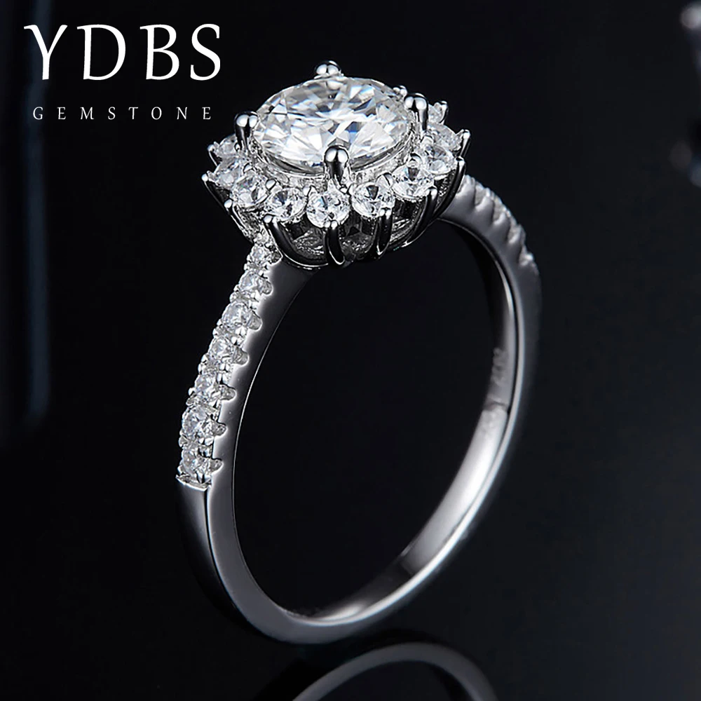 

YDBS 1.0ct 6.5mm DF Carat Round Brilliant Cut Moissanite Ring Solid 14k White Gold 4 Prong For Women's Lady's Engagement Ring