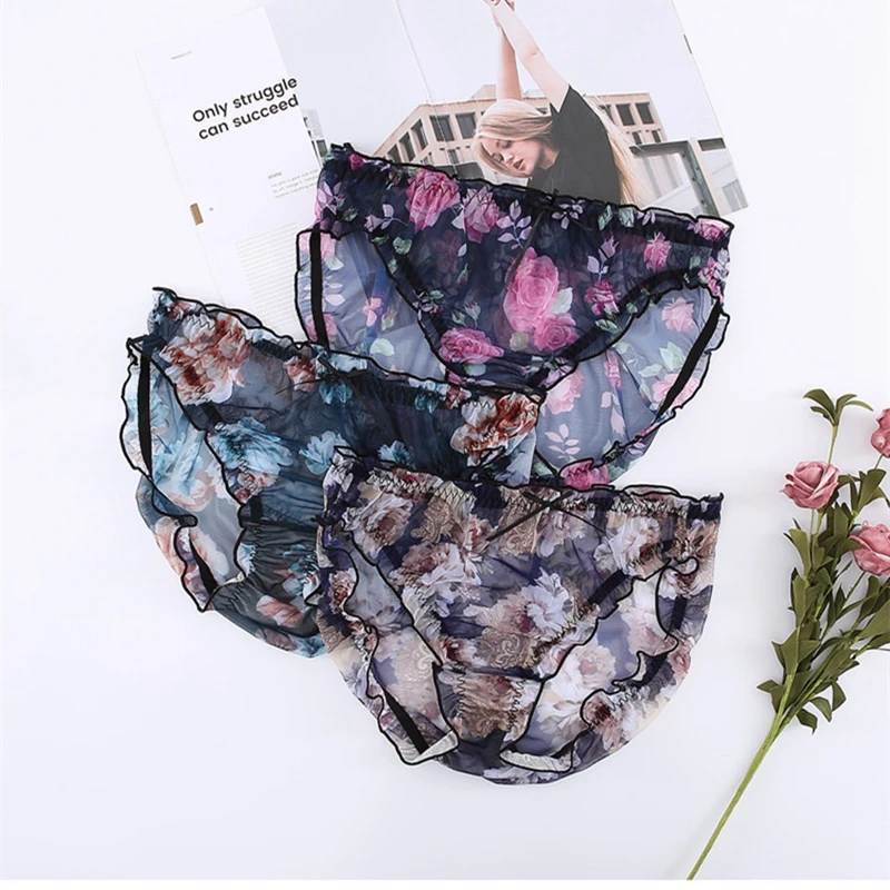 3Pcs/Lot Thin Intimates Girls Underwears Leopard Print Plus Size 5XL Sexy  Lingeries Mesh Transparent  Women's Panties Sets