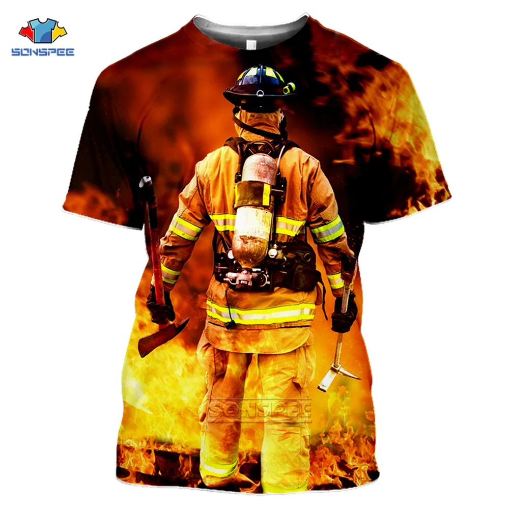 SONSPEE 3D Print T-shirts Summer New Firefighter Rescue Police Men T Shirt Home Funny Casual Short Sleeve O Neck Women Clothing