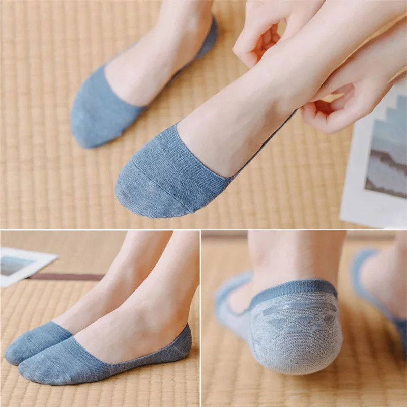 5 Pairs Women Cotton Invisible Socks Slippers Silicone Non slip Summer Low Cut Socks Female Solid No show Soft Boat Socks