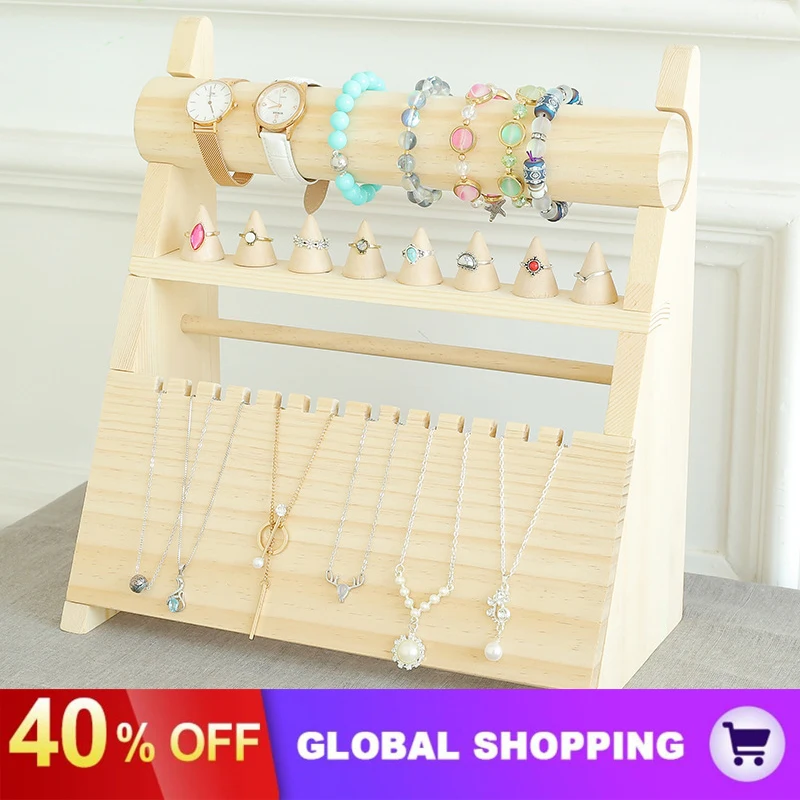 Solid Wood Jewelry Rack Hanging Necklace Bracelet Jewelry Rack Ring Storage Rack Counter Display Jewelry Display Props