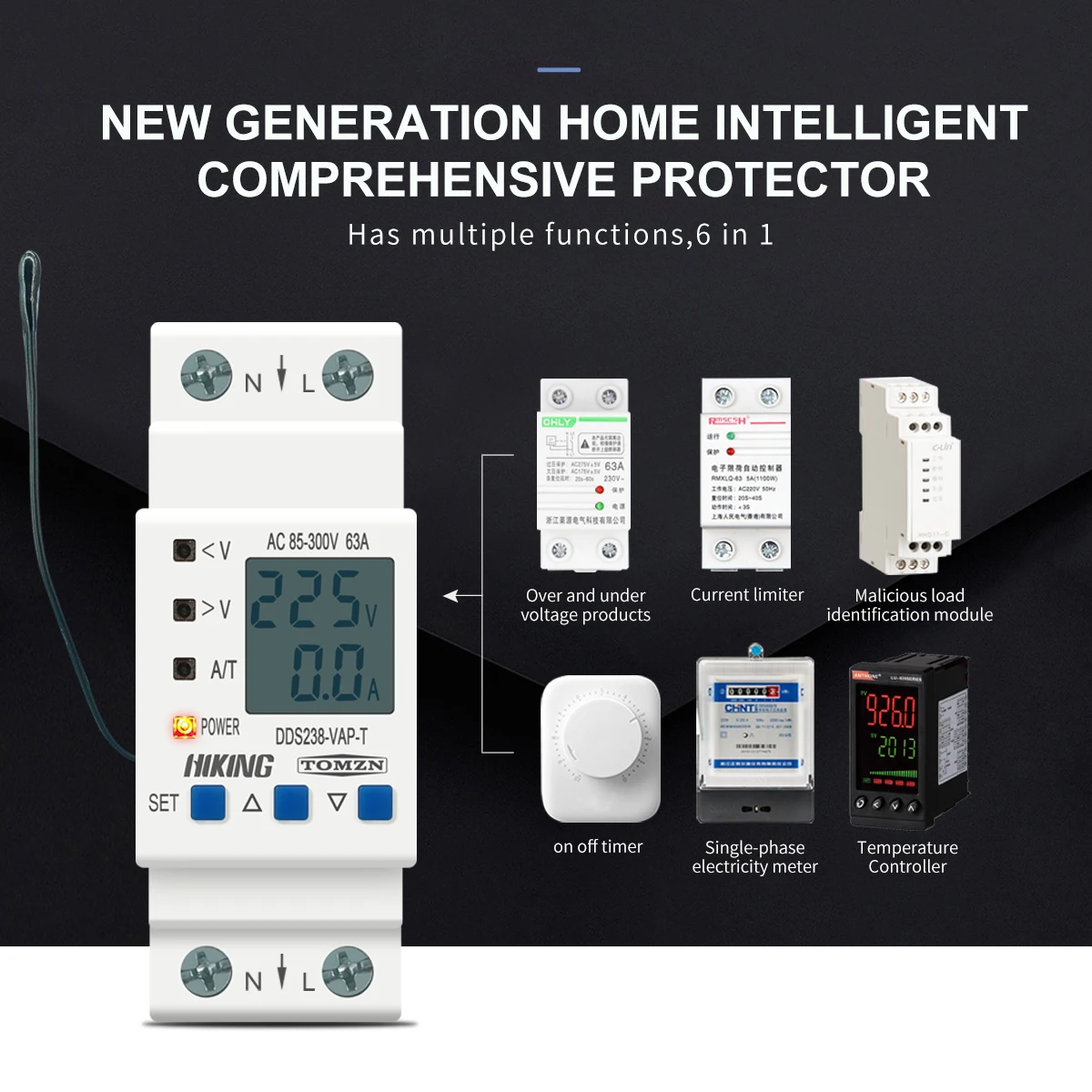 Din Rail Adjustable Over Under Voltage Protective Device Current Temperature Limit Protection Voltmeter Ammeter Kwh TOMZN