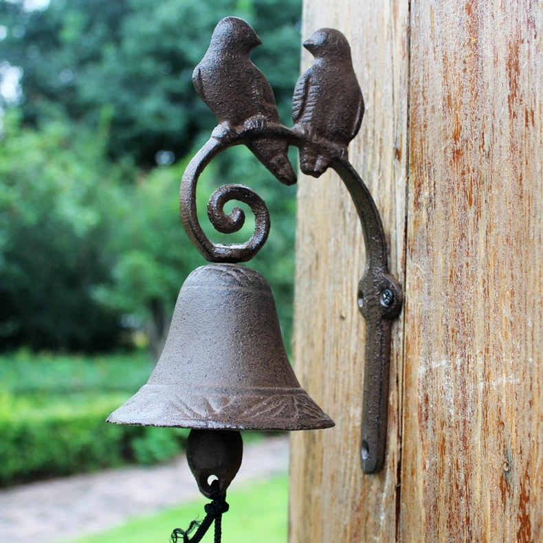 European Style Countryside Countryside Retro Cast Iron Art Doorbell Hand Bell Garden Courtyard Wall Decoration Double Bird